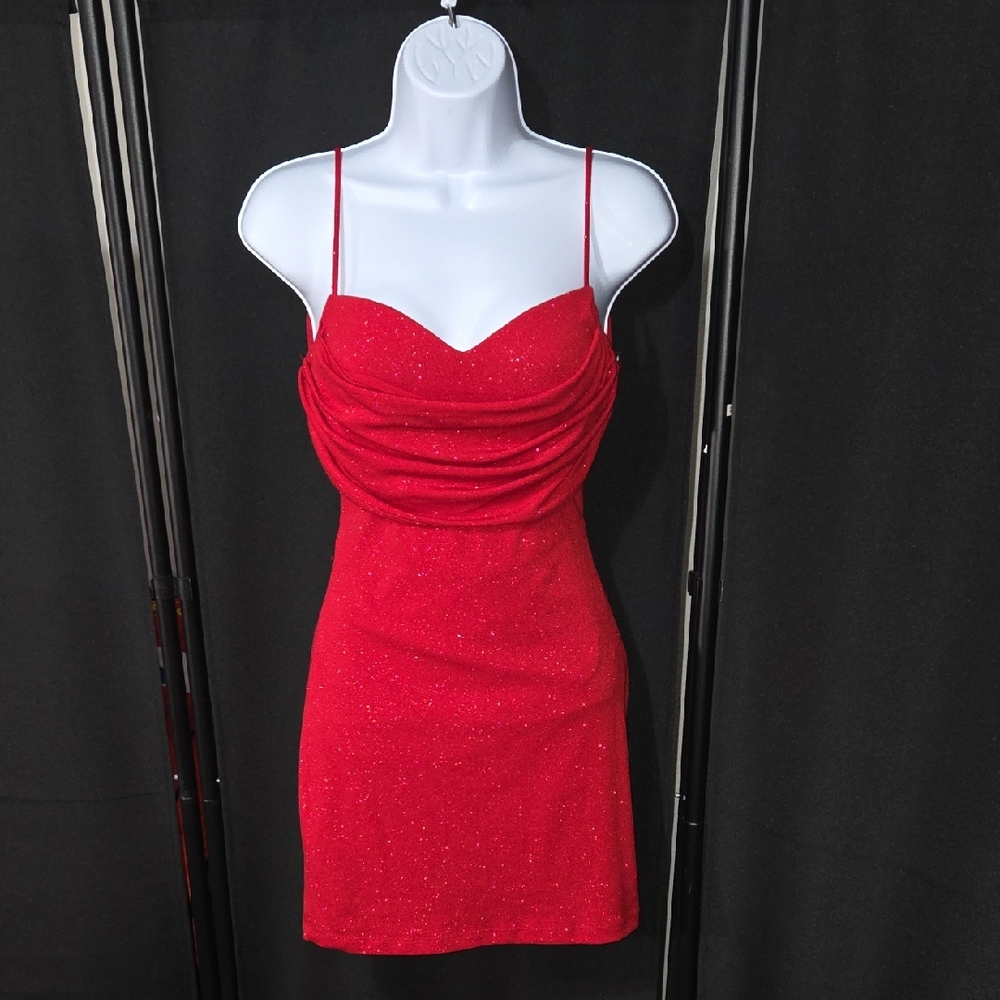 Windsor Red Glitter Cowl Neck Mini Dress